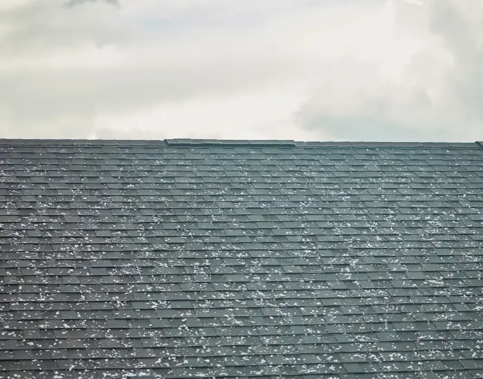 Hail damage on asphalt roof shingles in Alabama