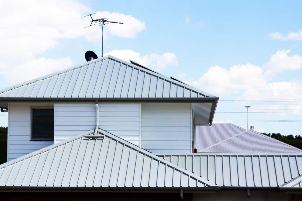 Modern metal roofing panels installed on a residential home